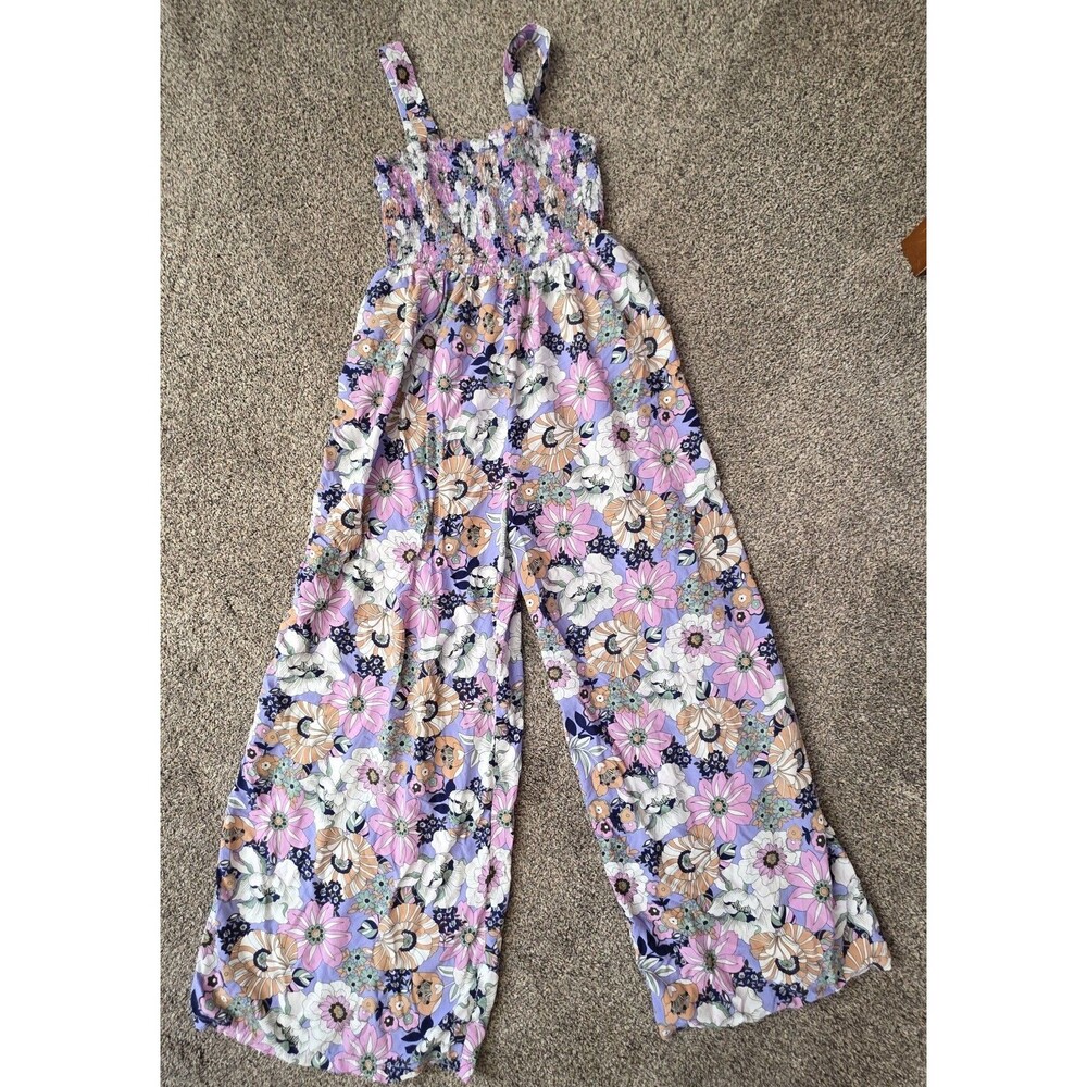 Dokotoo Floral Jumpsuit Size Large Sleeveless Romper Pockets Boho Travel Purple